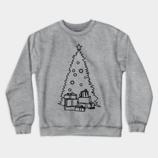 Christmas Tree and Presents Outline Crewneck Sweatshirt by ellenhenryart